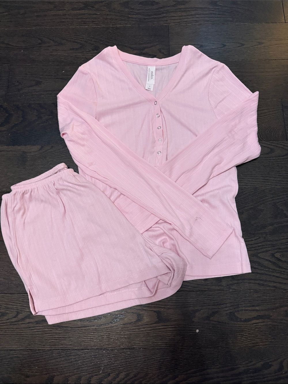 Auden Pink Ribbed Long Sleeve Henley Pajama Set